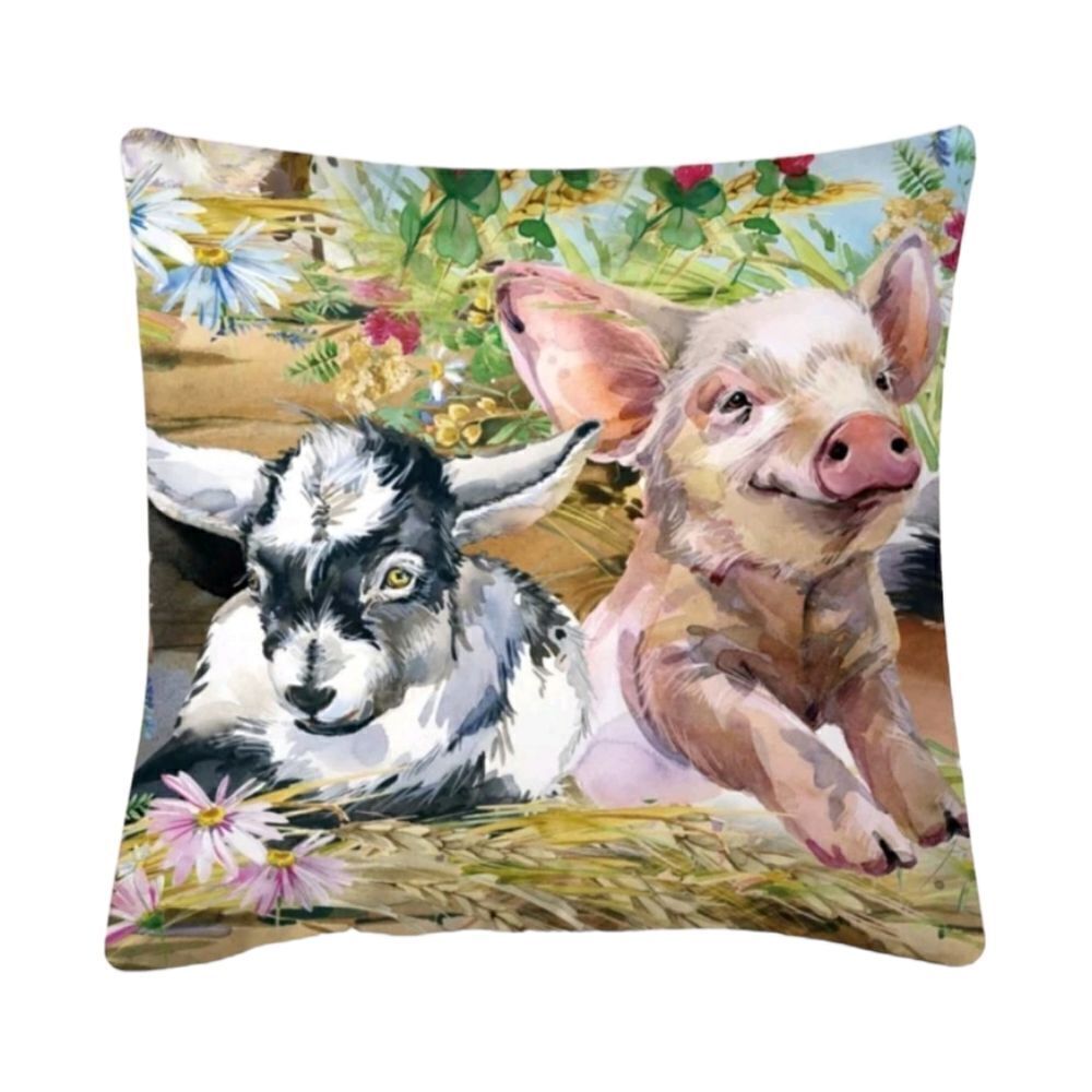 Baby Pig and Goat Pillow Cover